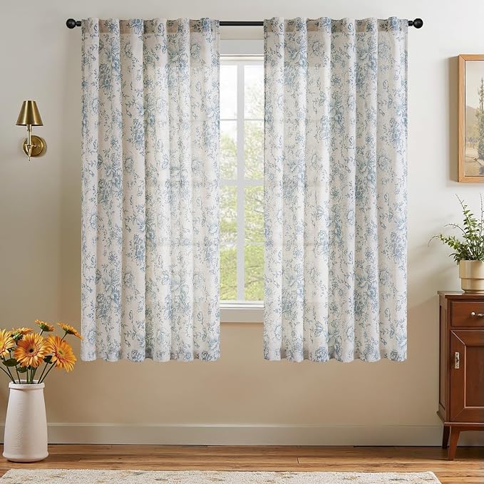 jinchan Linen Blend Curtain Floral Curtains - Image 7