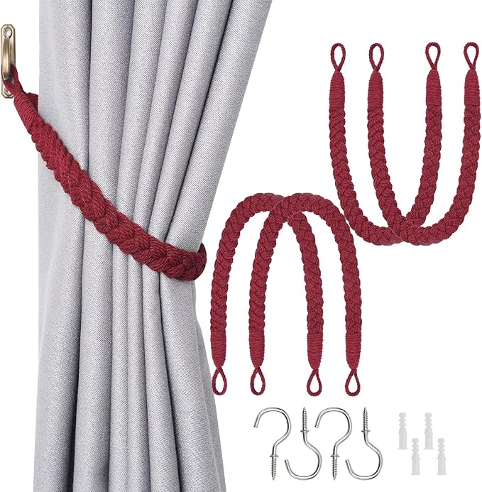 NICEEC 4 Pack Natural Cotton Rope Curtain Tiebacks Elegant Boho Style by NICEEC