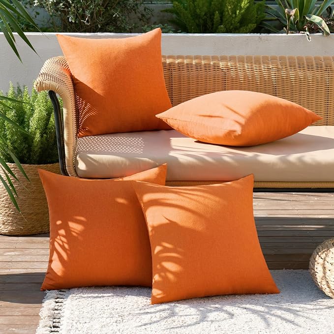 MIULEE Pack of 4 Decorative Bright Orange Throw Pillow Covers Linen Waterproof - Image 2