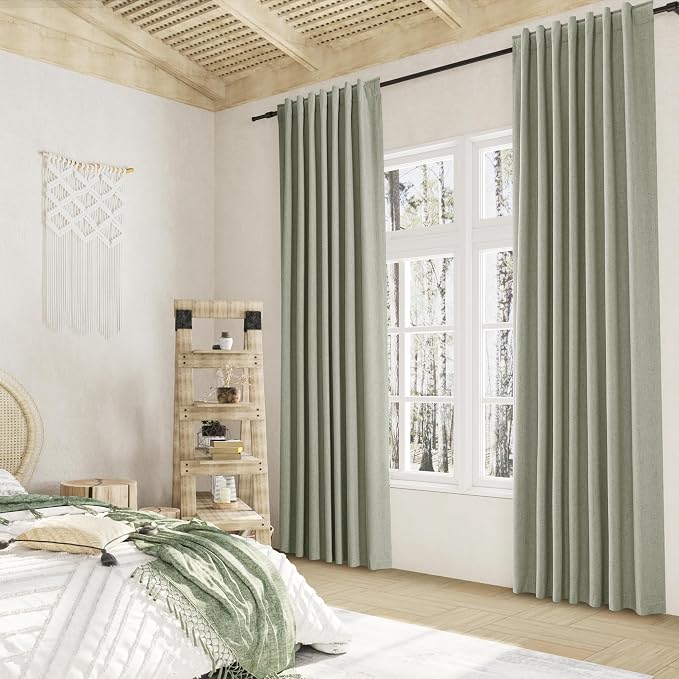 Sage Green 100% Blackout Linen Curtains 95 Inch Length 2 Panels Set - Image 8