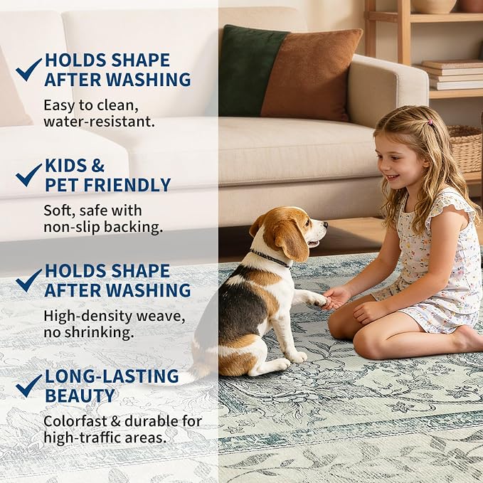 GarveeHome Vintage Blue Area Rug 8x10 - Image 6