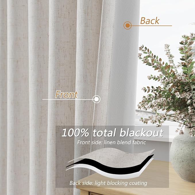 Guken Light Beige 100% Blackout Curtains 84 Inch Long 2 Panels Set - Image 4