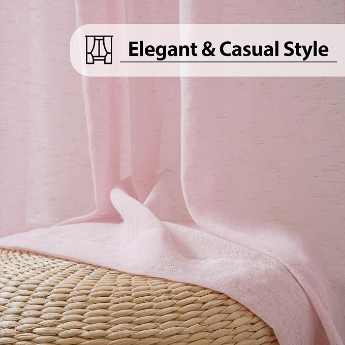 FMFUNCTEX Linen Sheer Curtains for Bedroom, Blush Pink Farmhouse French Flax - Image 8