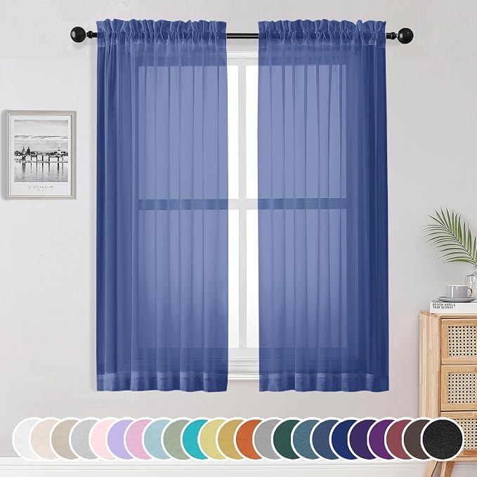 OWENIE Sheer Curtains 63 Inch Length 2 Panels Set, Light Weight Soft Solid by OWENIE
