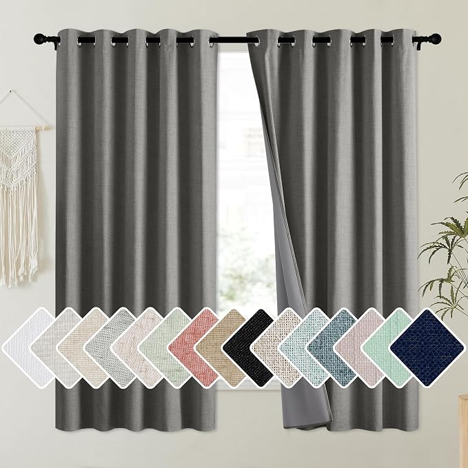 NICETOWN Grizzle Gray Vintage Linen 100% Blackout Curtains by NICETOWN