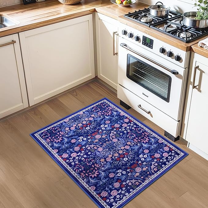 Entryway Rug 2X3 Small Rugs: Floral Washable Door Mat Vintage Soft Low Pile - Image 4