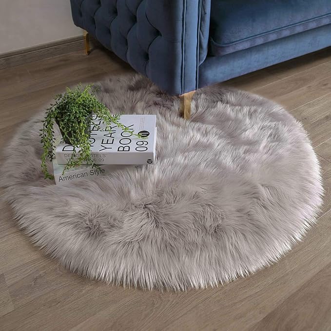Ashler Faux Fur Rug, Fluffy Shaggy Area Rug Ultra Soft 3 x 3 Feet Round Fur Rug - Image 7