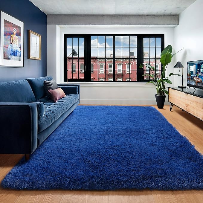 ONASAR Navy Blue Area Rugs for Living Room Bedroom, 5x8 Fluffy Bedside Rug - Image 4