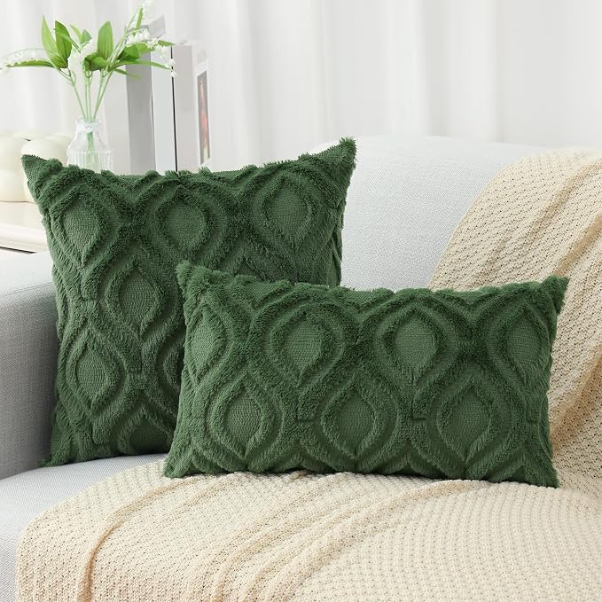 decorUhome Throw Pillow Covers 24x24 Inch Set of 2, Soft Plush Faux Wool Forest - Image 6