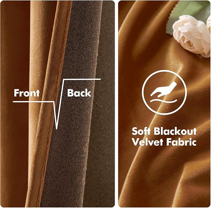 MIULEE Velvet Curtains Gold Brown Elegant Grommet Curtains Thermal Insulated - Image 3
