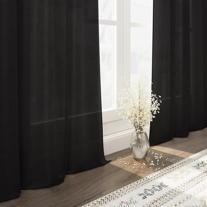 Vintage Black Linen Curtains 102 Inches Long - Image 5