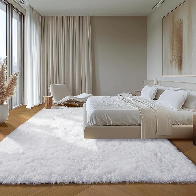 ONASAR White 6x9 Area Rugs for Living Room Bedroom, Large Fluffy Bedside Throw - Image 4