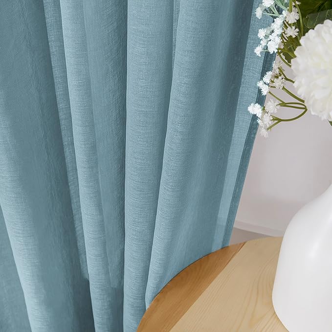 Tollpiz Short Sheer Curtain Linen Textured Bedroom Curtains Sheer Light - Image 3