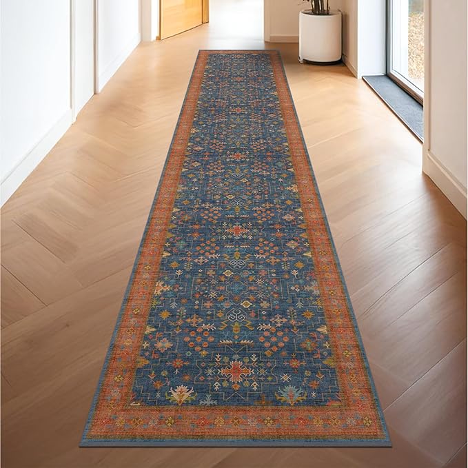 Hazo Haus Navy Blue Washable Hallway Runner Rug 2x10 Non Slip Rugs by HazoHaus