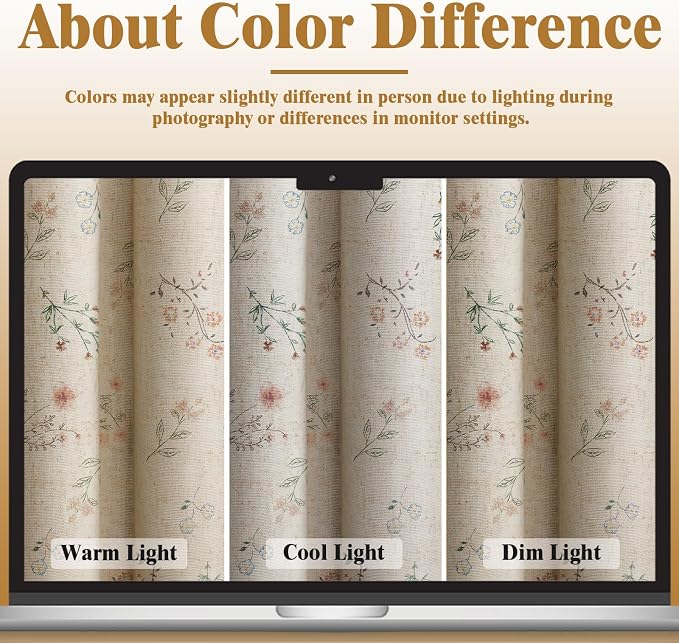Boho Floral Spring 100% Blackout Curtains 84 Inch Length 2 Panels Set, Linen - Image 5