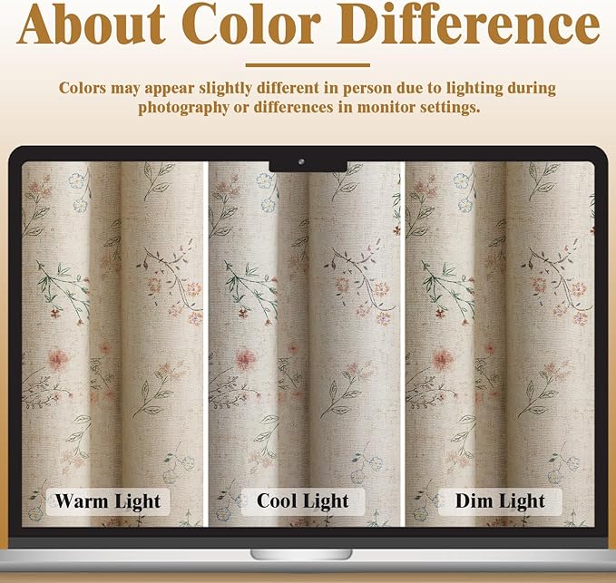 Boho Floral 100% Blackout Curtains 72 Inch Length 2 Panels Set, Linen Texture - Image 5