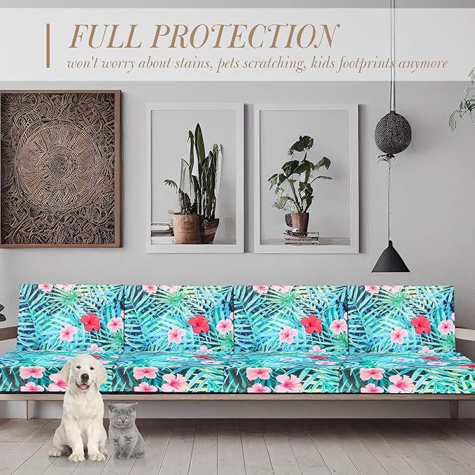 Newwiee 8Pcs Patio Cushion Covers Stretch Outdoor Cushion Cover Replacement - Image 6