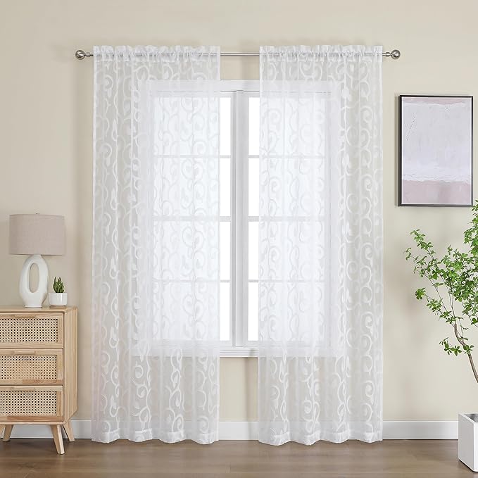 OWENIE Furman Extra Long Sheer White Curtains 96 inches Long - Image 2