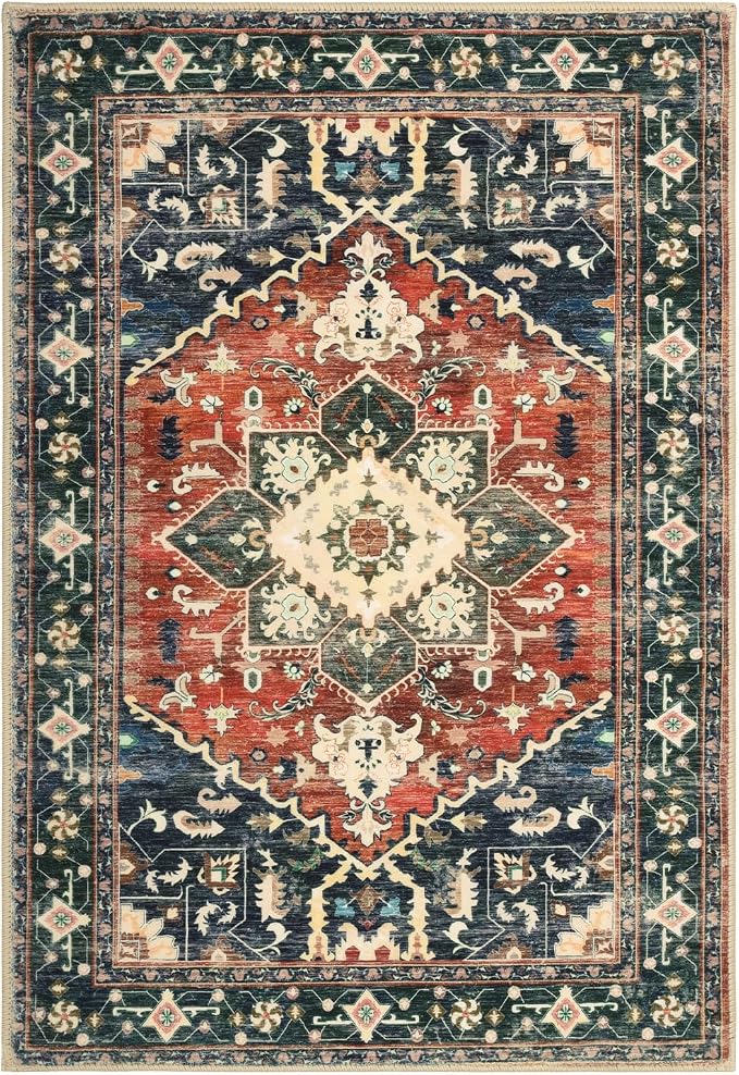 Yamaziot Washable Area Rug, 2x3 Small Entryway Rug Non-Slip Boho Vintage Rug - Image 2