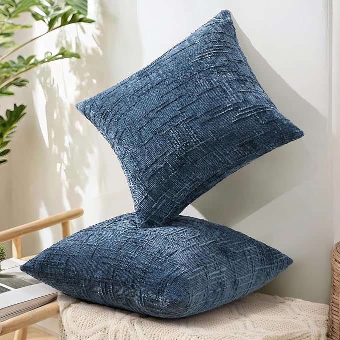 decorUhome Navy Blue Chenille Throw Pillow Covers 20x20 Set of 2 Textured Soft - Image 8