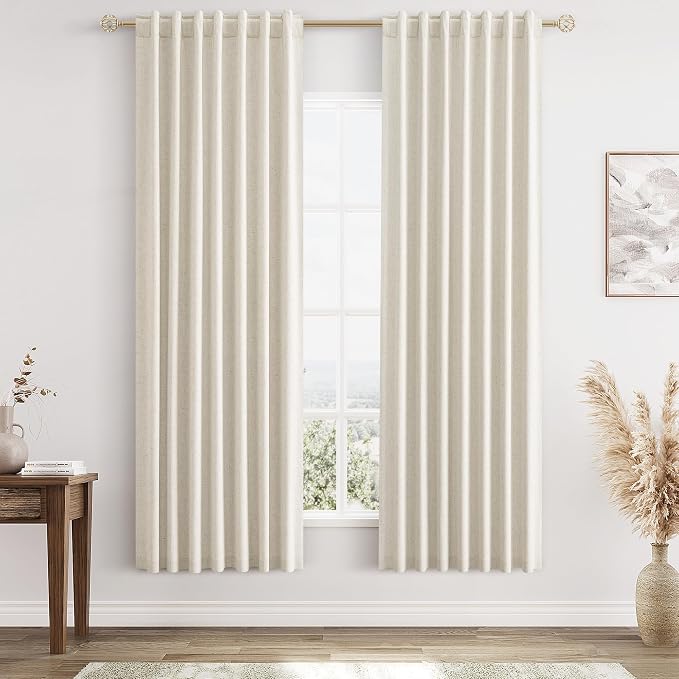Guken 100% Blackout Linen Curtains 72 Inch Length 2 Panels Set by Guken