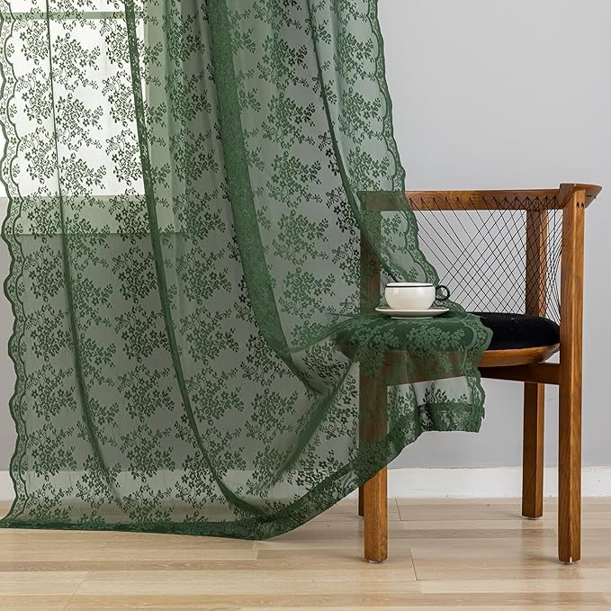 YJ YANJUN Vintage Lace Curtains 90 Inches Long-Victorian Floral Pattern Dark by YJYANJUN