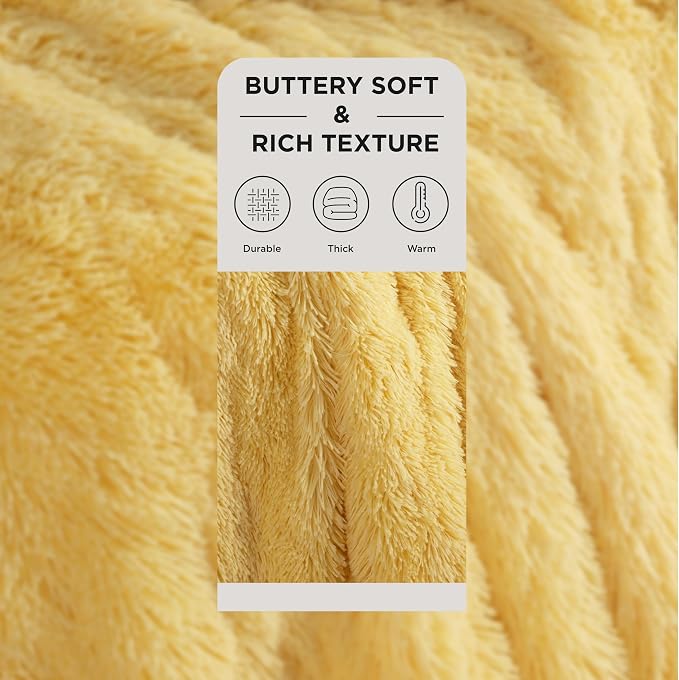 Bedsure GentleSoft Fluffy Yellow King Size Blanket - Image 2
