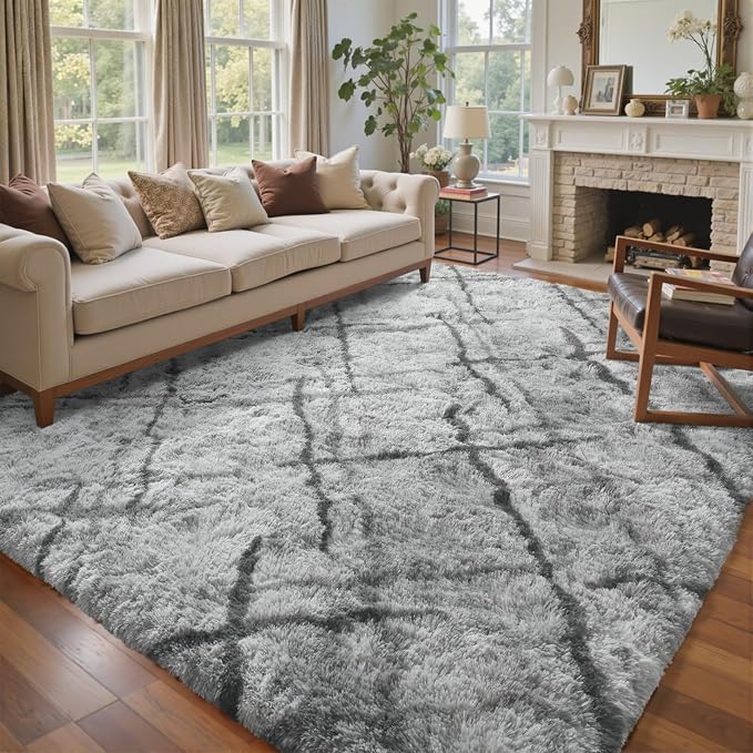 8x10 Ft Extra Large Shag Rugs for Living Room, Tie Dyed Ultra Soft Fluffy Furry by Cuzwlovita