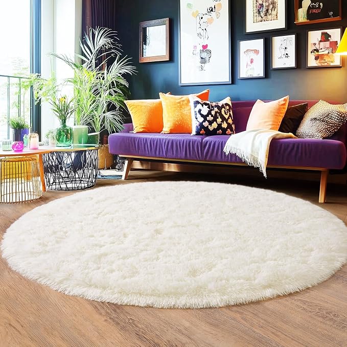 6‘x6’ Cream Round Rugs for Girls Bedroom, Ultra Soft Fluffy Circle Rug for Kids - Image 9
