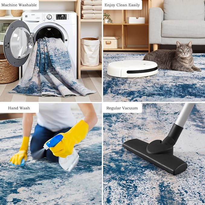 Toneed Abstract Area Rug Modern Washable Rug Soft Non Slip Rug Low Pile - Image 6