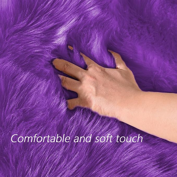 Latepis Purple Round Rugs 4ft Faux Fur Fluffy Shag Rug Machine Washable - Image 4