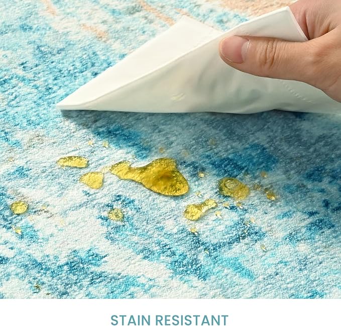 Entryway Rug 3x5 Teal Blue Bedroom Area Rug Washable Non Slip Abstract Boho Rugs - Image 7