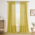 Celery Yellow Linen Curtains 102 Inches Long 2 Panel Set Back Tab Rod Pocket by Nanspring