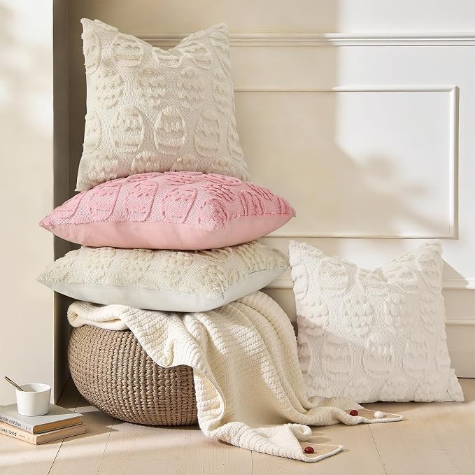 decorUhome Easter Beige Egg Pillow Covers 16x16 Inch Set of 2, Soft Plush Faux - Image 2