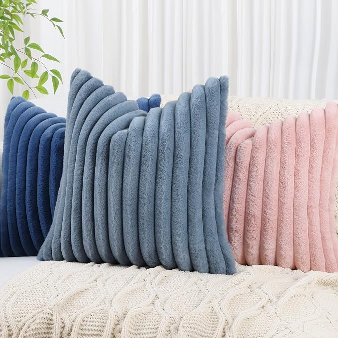 decorUhome Cozy Faux Fur Throw Pillow Covers 18x18 Set of 2 Decorative Soft - Image 9