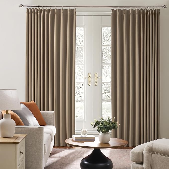 Cappuccino Pinch Pleated 72 Inch Wide Curtains 72 x 90, Thermal Insulated Noise - Image 4