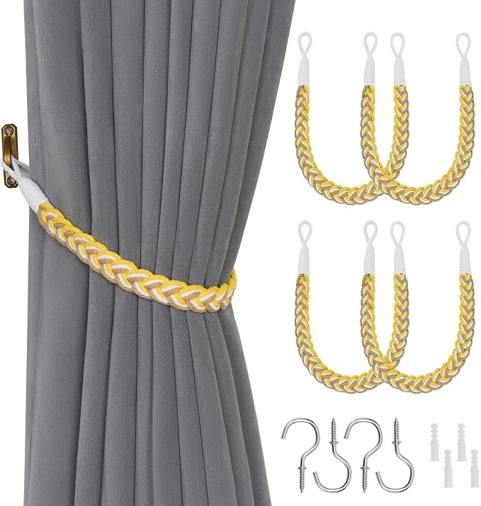 NICEEC 4 Pack Natural Cotton Rope Curtain Tiebacks Elegant Boho Style by NICEEC