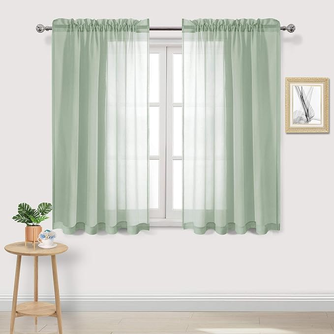DWCN Bean Green Sheer Curtains Semi Transparent Voile Rod Pocket Curtains by DWCN