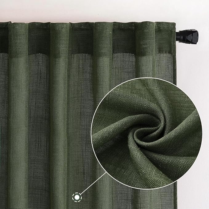 MIULEE Olive Green Linen Curtains 84 Inch Length - Image 2