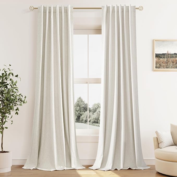 Guken Cream 100% Blackout Linen Curtains 38 Inch Wide by 90 Inch by Guken