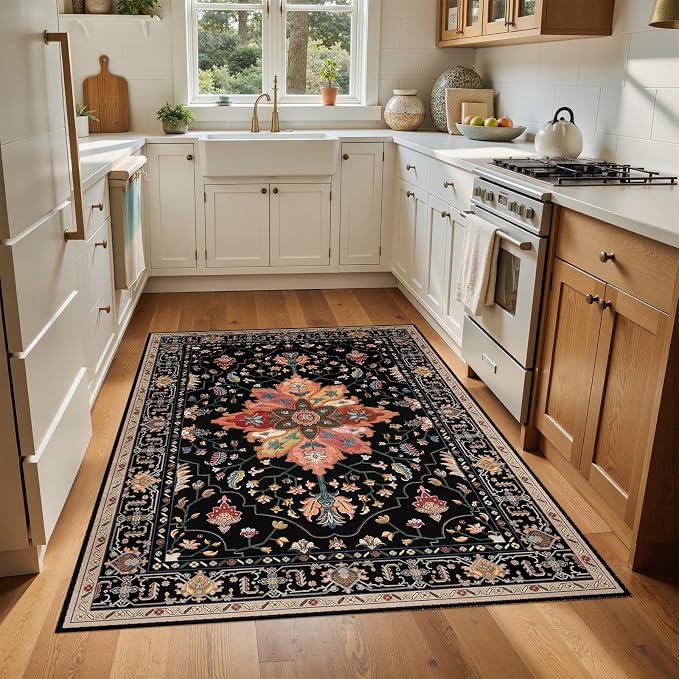 Area Rugs 4'x6' Washable Non-Slip, Floral Vintage Distress Print Pattern - Image 4
