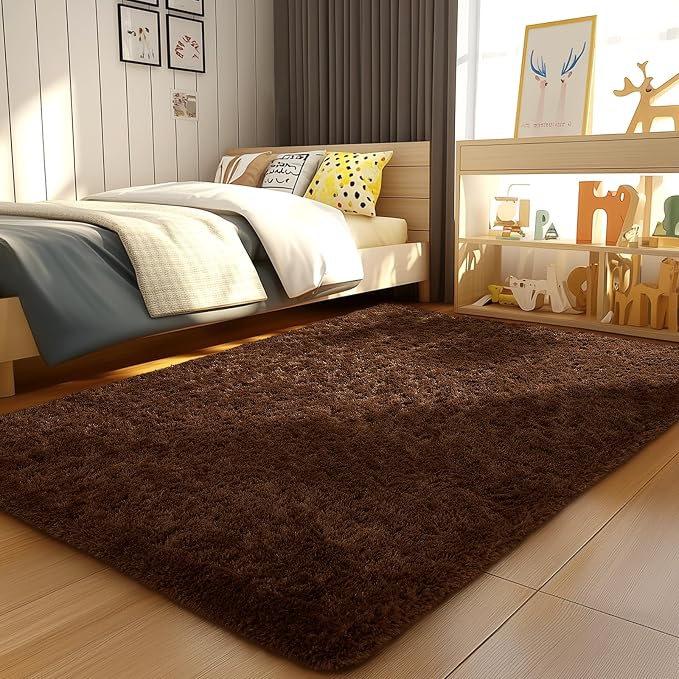 Ophanie Brown Rugs for Bedroom Living Room, Fluffy Fuzzy Furry Carpet, Plush - Image 5