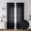 Lecloud Leia Black Sheer Curtains 90 Inches Long 2 Panels, Breathable Jacquard by Lecloud