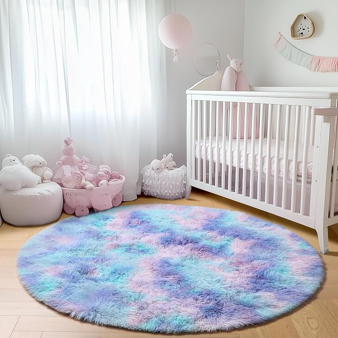 ONASAR Rainbow Round Area Rug 4ft, Soft Bedroom Circle Throw Rugs - Image 8