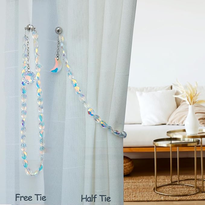 PEDOBO Magnetic Curtain Tiebacks, 2 Pack Crystal Beaded Sun & Moon Pendants - Image 5