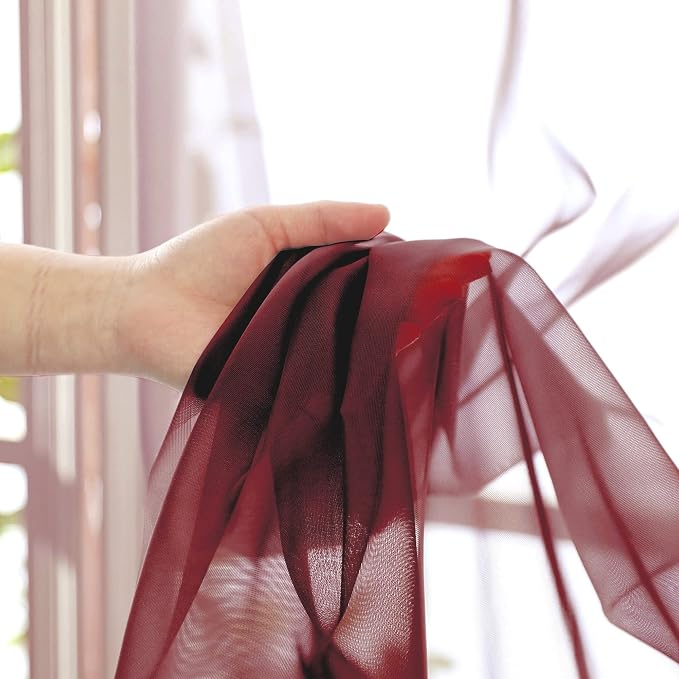 OVZME Burgundy Sheer Curtains - Image 5