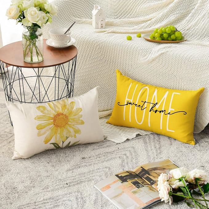 AVOIN colorlife Home Sweet Home Spring Summer Flowers Yellow Throw Pillow Covers - Image 4