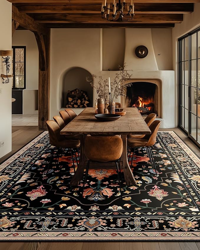 Area Rugs 10'x14' Washable Non-Slip, Floral Vintage Distress Print Pattern - Image 3