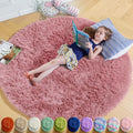 Amdrebio Blush Pink Fluffy Round Circle Rug 4Ft by Amdrebio
