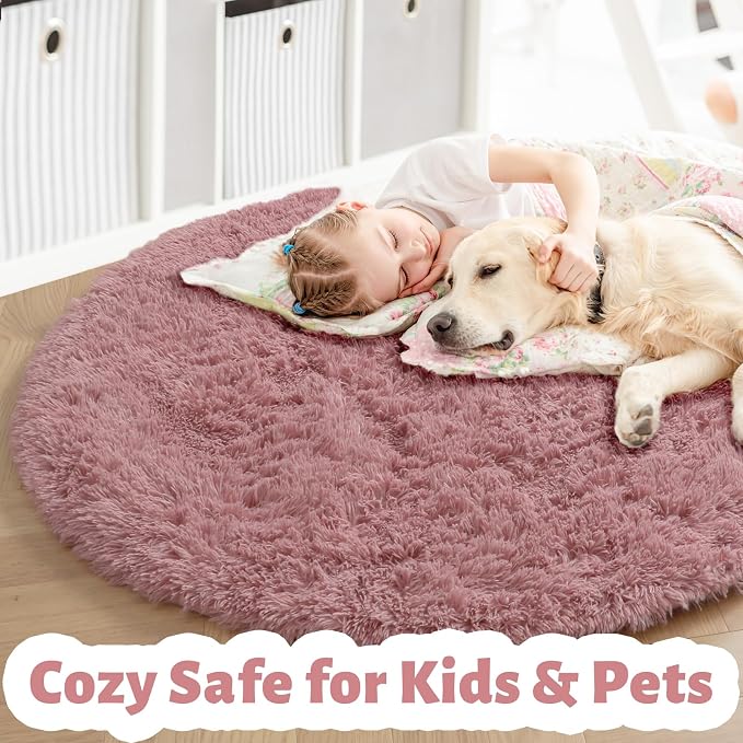 Amdrebio Blush Fluffy Round Rug 4Ft - Image 3